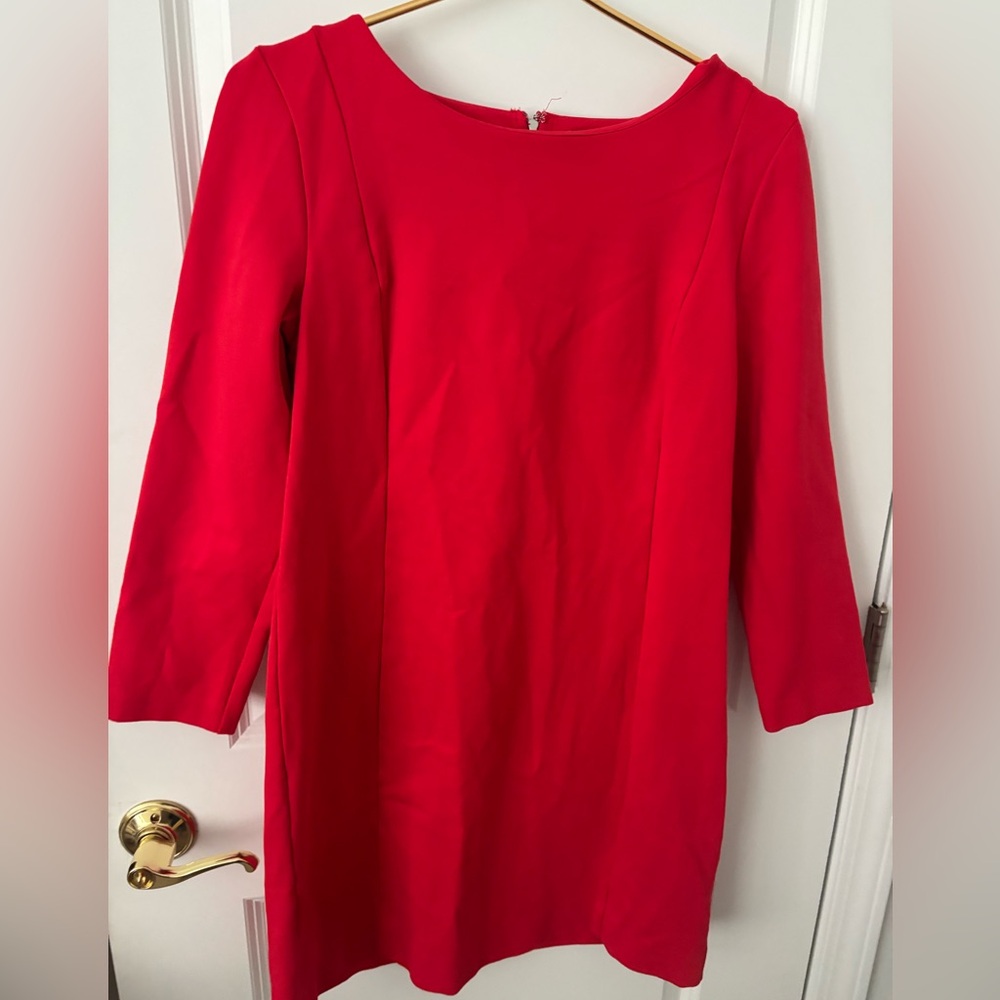 J. Crew Factory Red Ponte Sheath Long Sleeve Back Zipper Dress. M